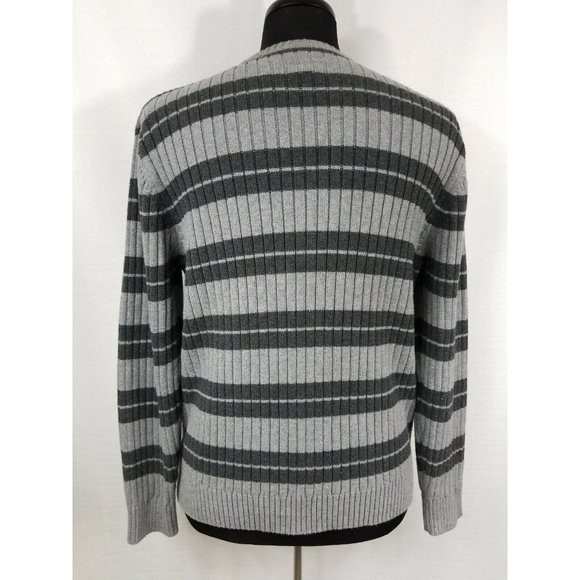 St Johns Bay Mens XL Long Sleeve Gray Stripe Sweater Winter Warm Cooler Weather - Picture 5 of 7
